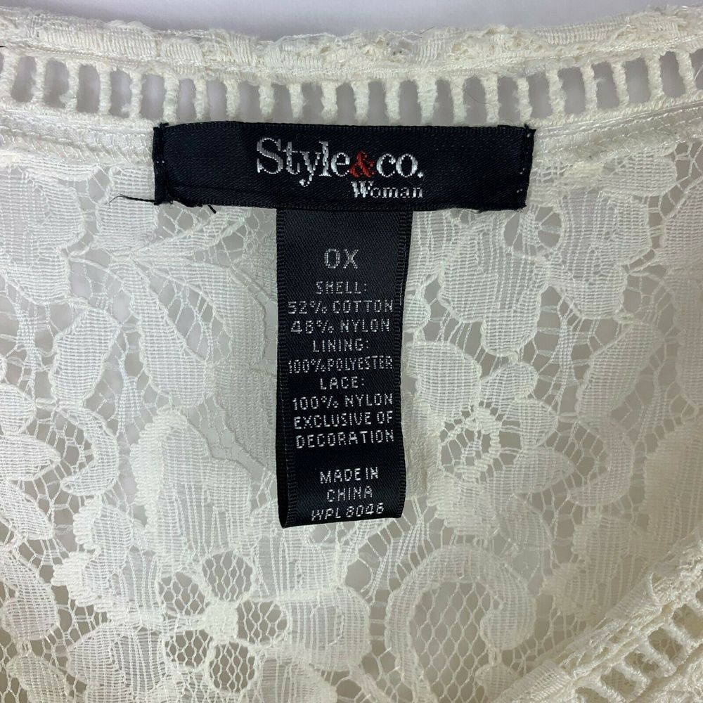 Style & Co Womens Blouse Size 0X Long Sleeve Lace Off White Lined Peasant NWT - Picture 3 of 4